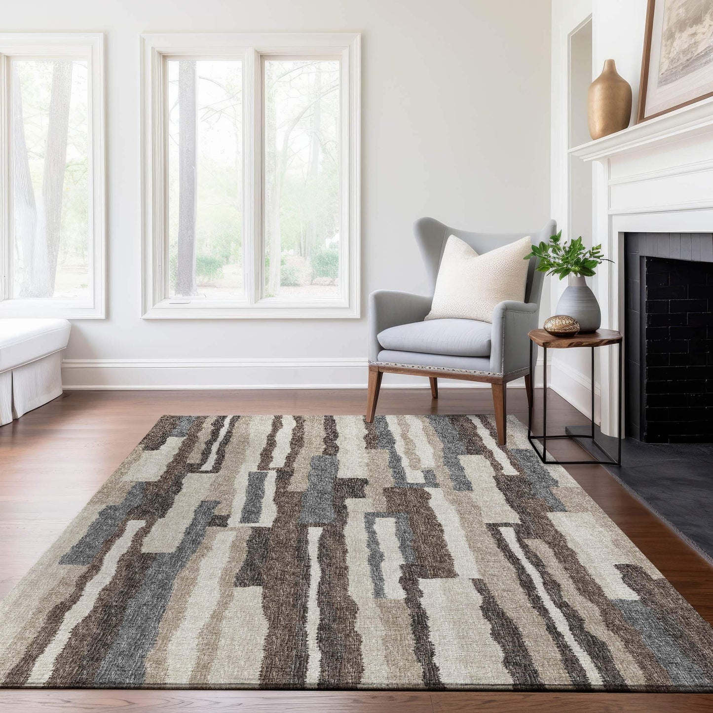 10' X 14' Brown Ivory And Gray Abstract Washable Area Rug With UV Protection - HomeRoots - Flyclothing LLC