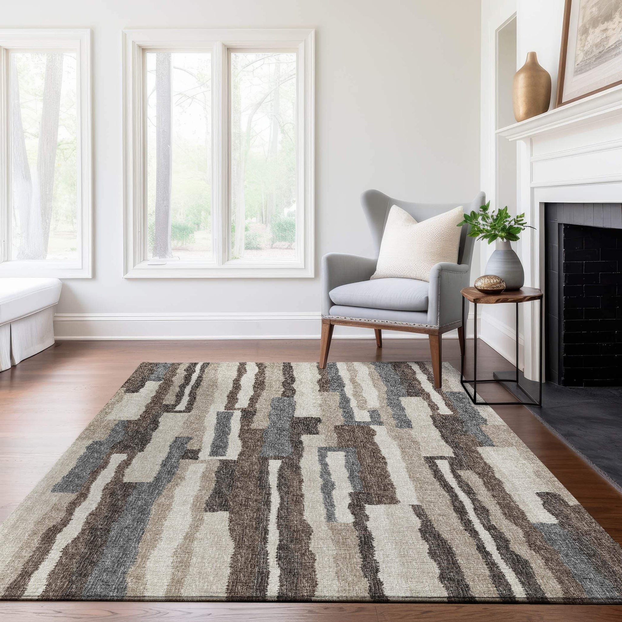 10' X 14' Brown Ivory And Gray Abstract Washable Area Rug With UV Protection - HomeRoots - Flyclothing LLC