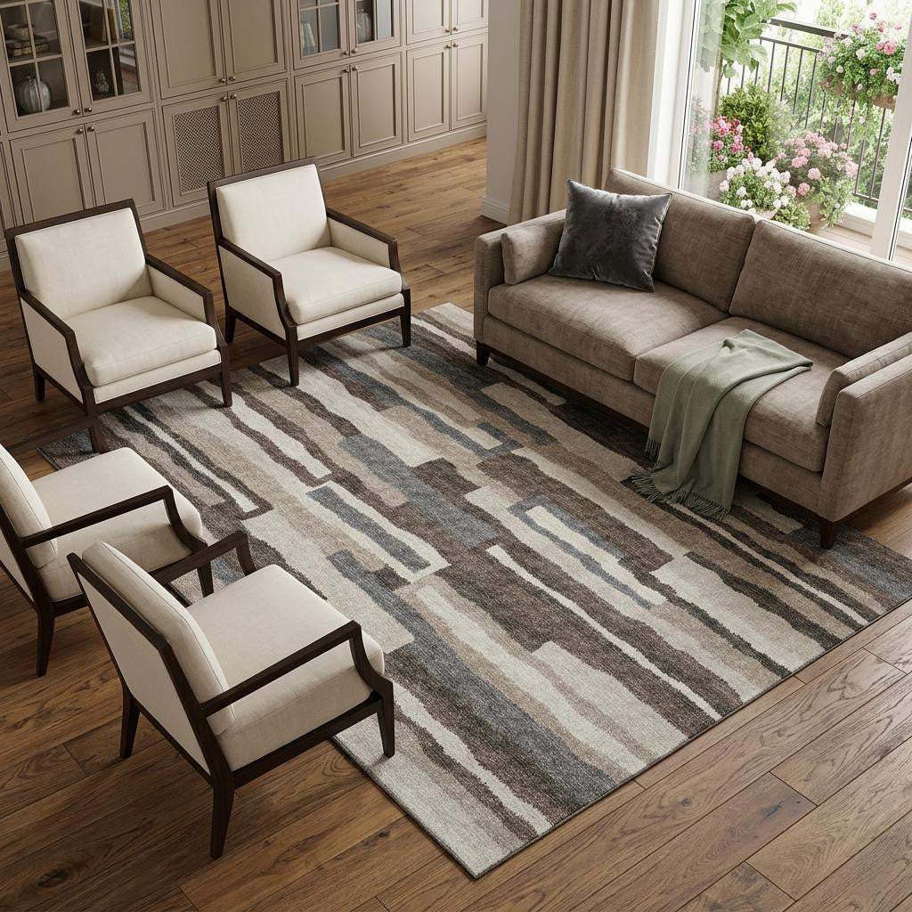 10' X 14' Brown Ivory And Gray Abstract Washable Area Rug With UV Protection - HomeRoots - Flyclothing LLC