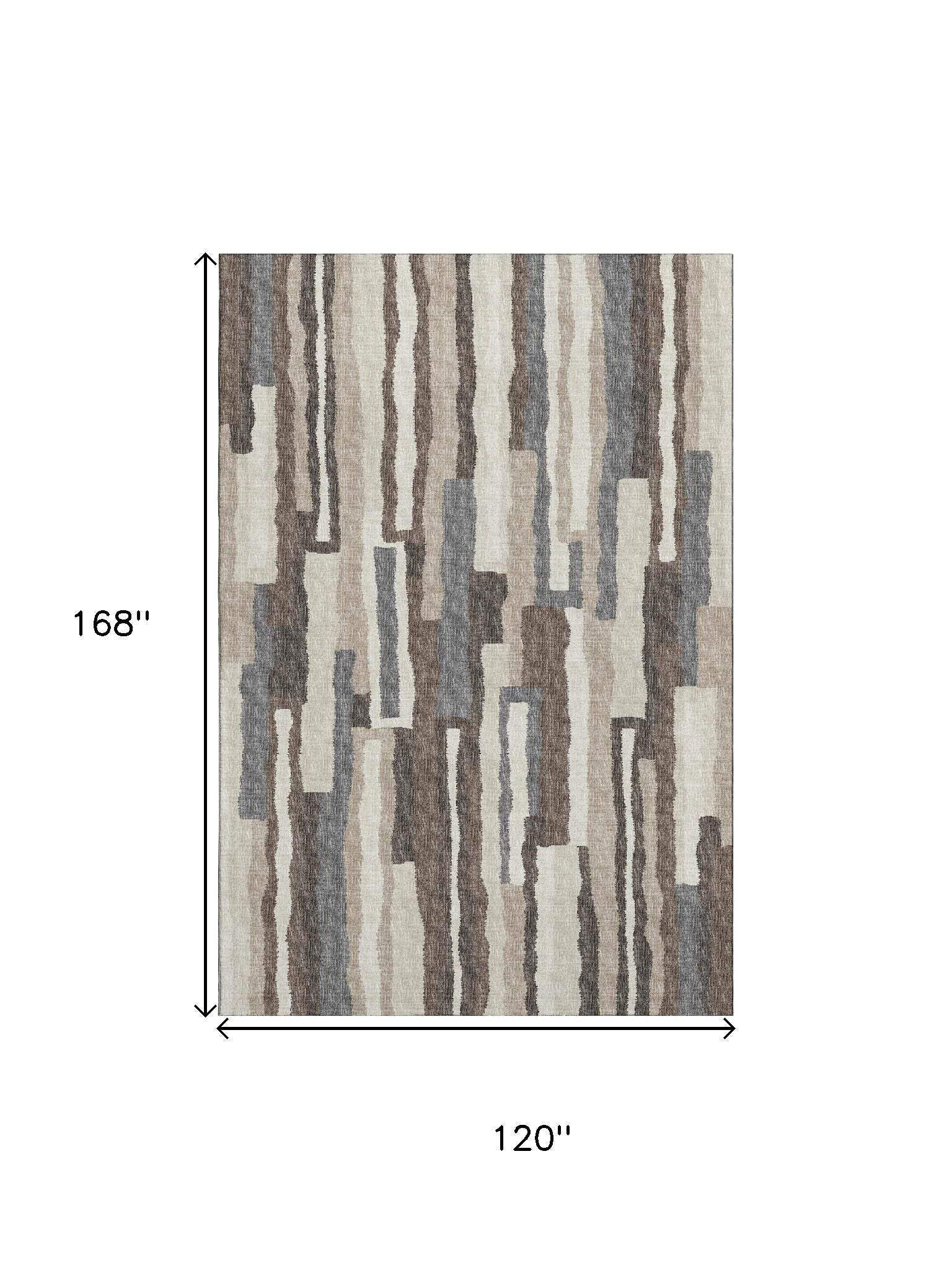 10' X 14' Brown Ivory And Gray Abstract Washable Area Rug With UV Protection - HomeRoots - Flyclothing LLC