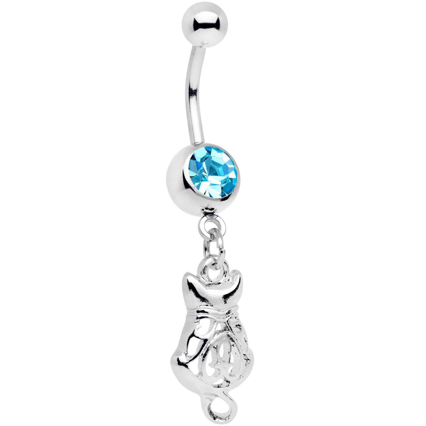 Aqua Gem Luck Be A Kitty Cat Tonight Dangle Belly Ring - BodyCandy - Flyclothing LLC