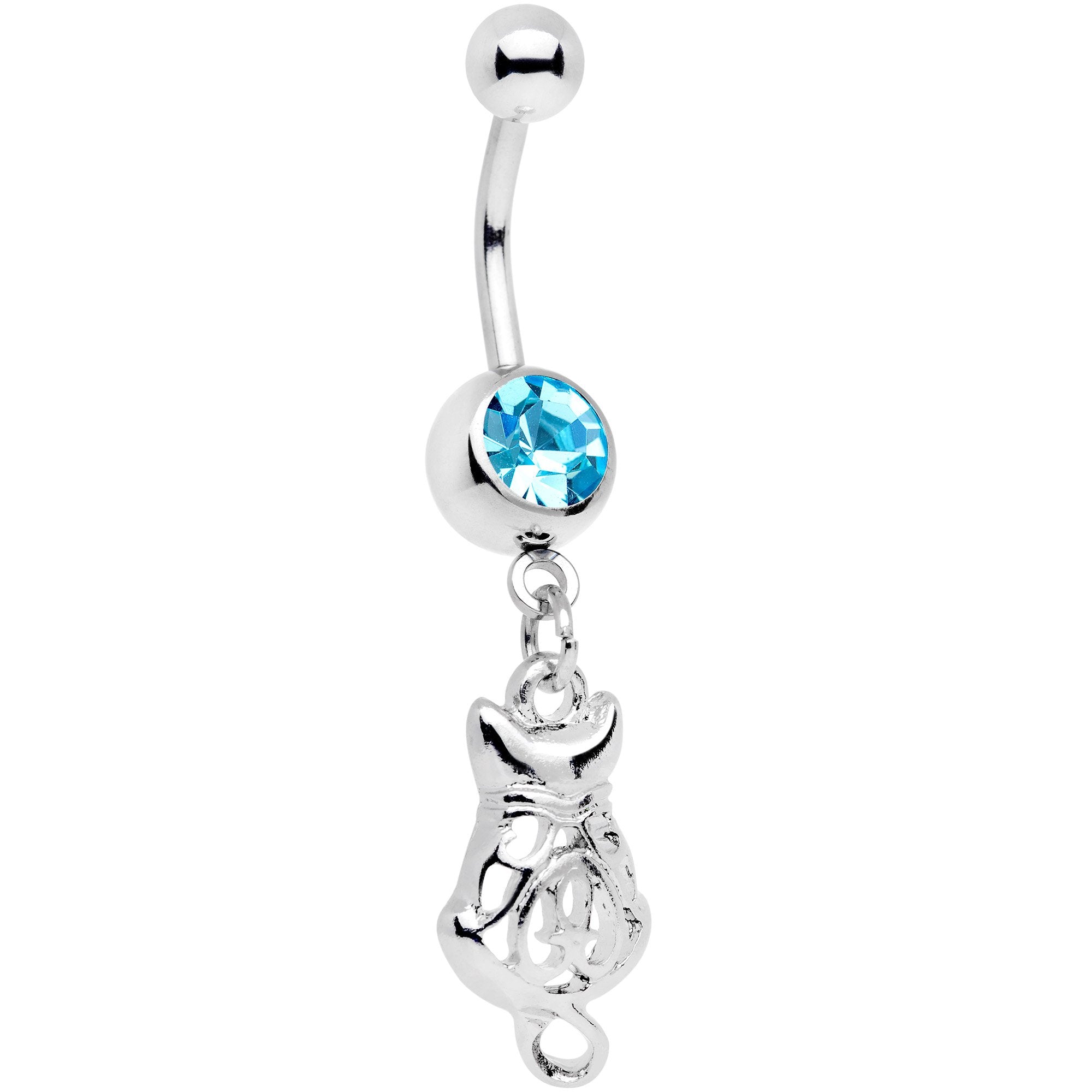 Aqua Gem Luck Be A Kitty Cat Tonight Dangle Belly Ring - BodyCandy - Flyclothing LLC