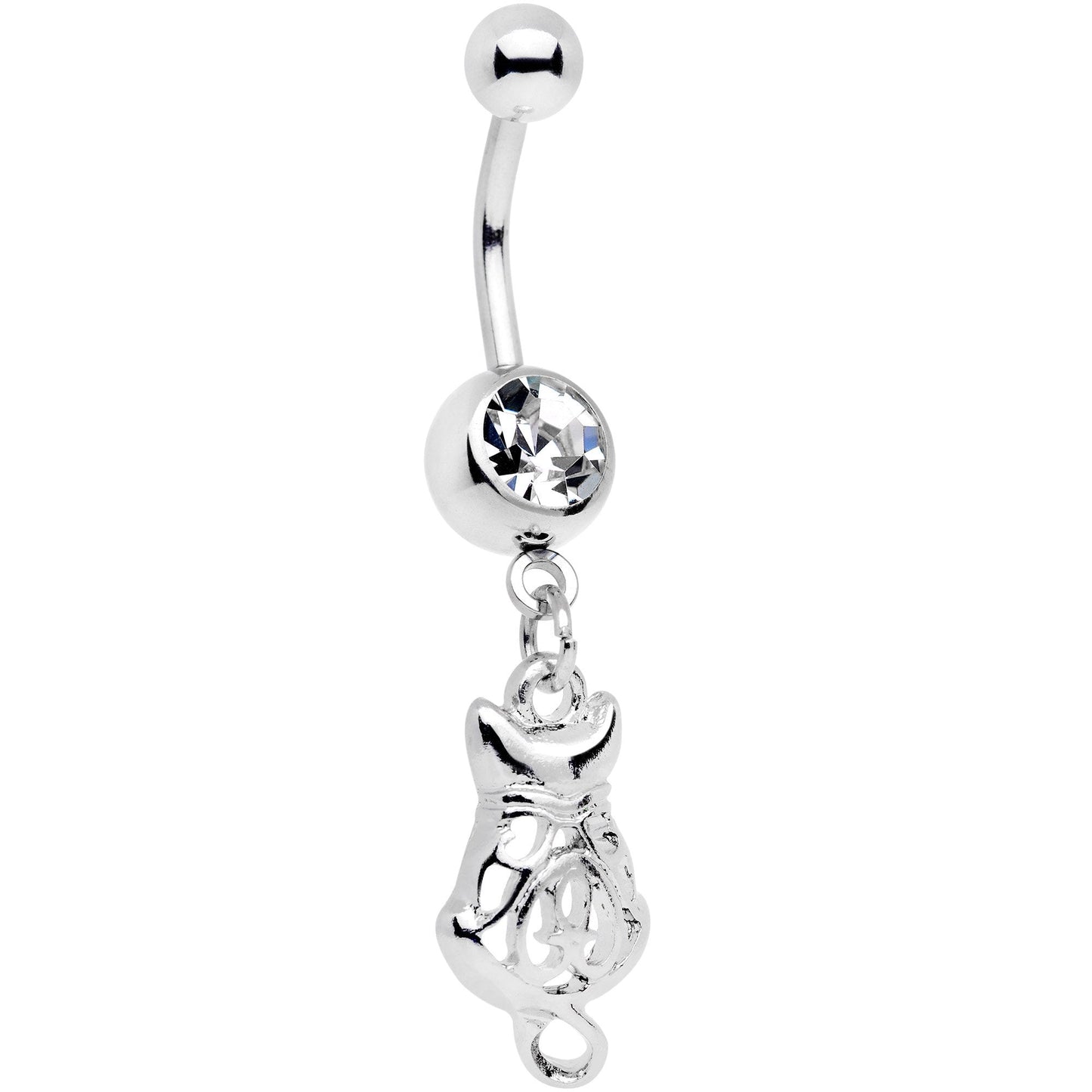 Clear Gem Luck Be A Kitty Cat Tonight Dangle Belly Ring - BodyCandy - Flyclothing LLC