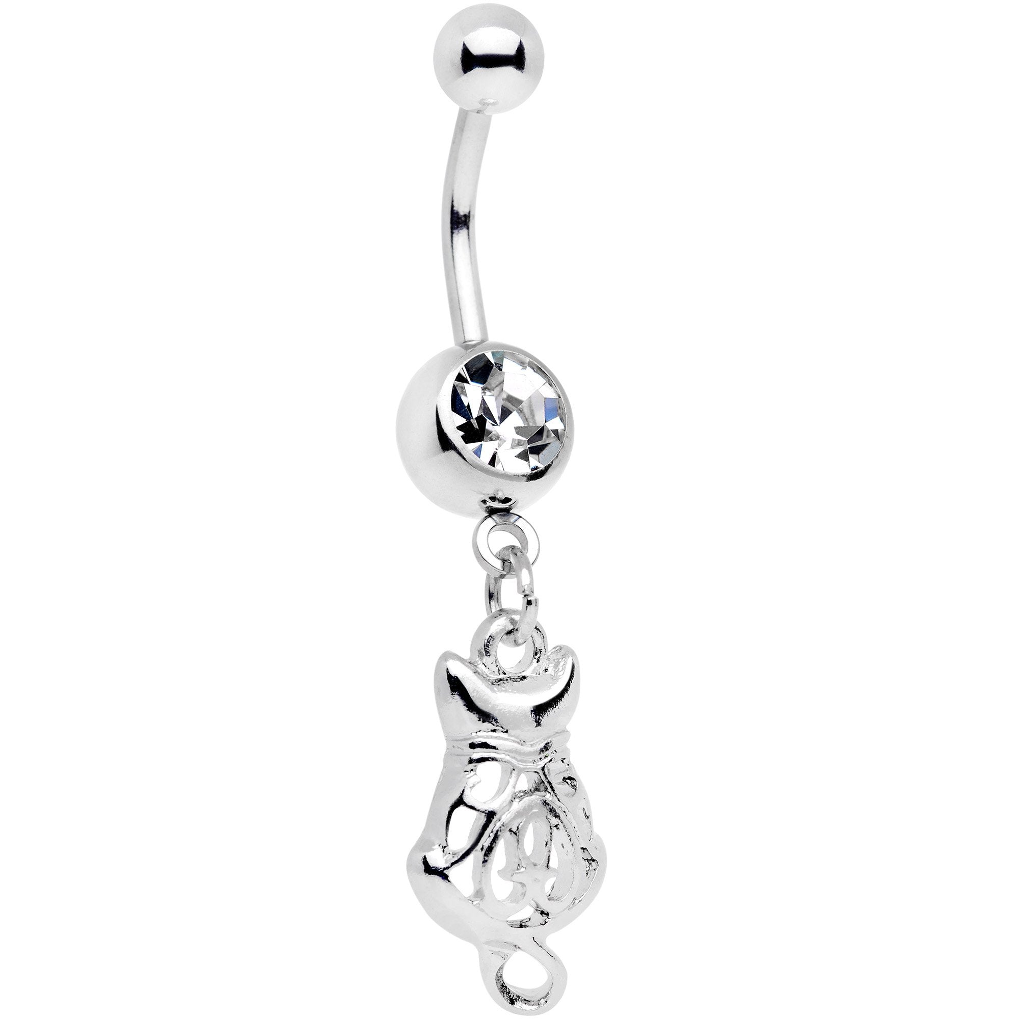 Clear Gem Luck Be A Kitty Cat Tonight Dangle Belly Ring - BodyCandy - Flyclothing LLC
