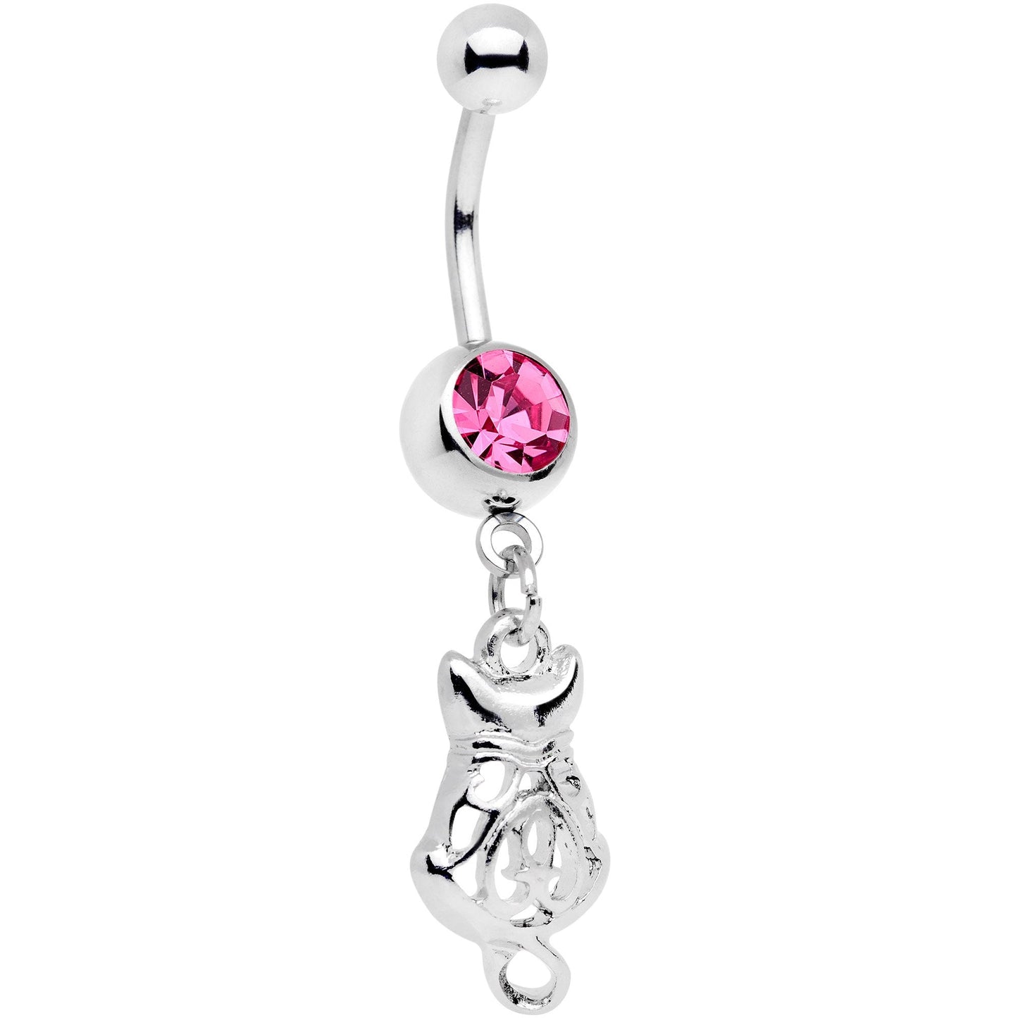 Pink Gem Luck Be A Kitty Cat Tonight Dangle Belly Ring - BodyCandy - Flyclothing LLC