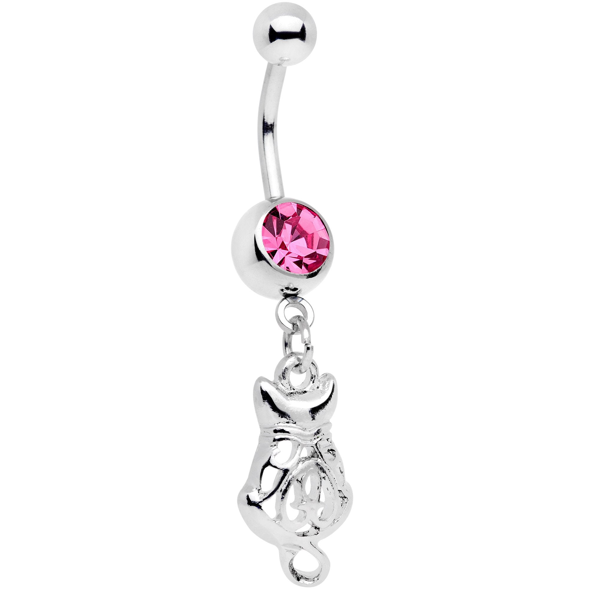 Pink Gem Luck Be A Kitty Cat Tonight Dangle Belly Ring - BodyCandy - Flyclothing LLC