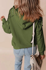 Rivet Drawstring Long Sleeve Hoodie - Trendsi - Flyclothing LLC