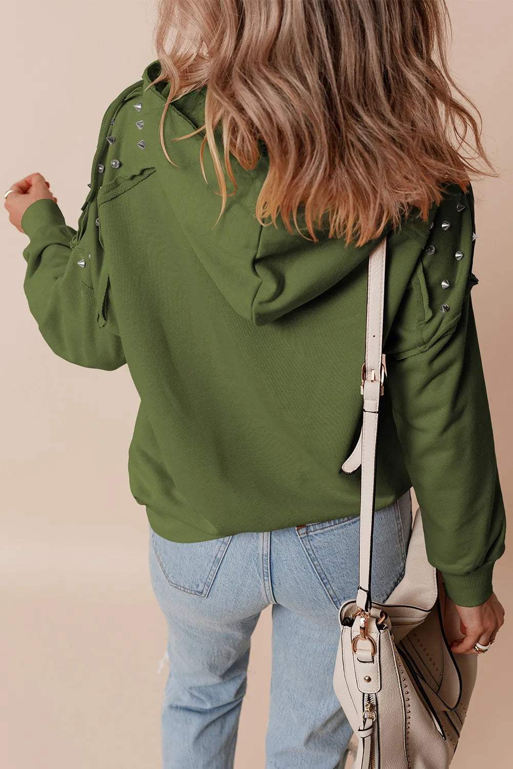 Rivet Drawstring Long Sleeve Hoodie - Trendsi - Flyclothing LLC