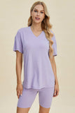 Basic Bae Full Size Ribbed V-Neck Short Sleeve Top and Shorts Set - Trendsi - Flyclothing LLC