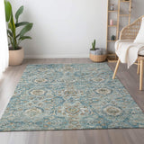 3' X 5' Persian Blue Coffee And Ivory Floral Medallion Distressed Washable Area Rug With UV Protection - HomeRoots - Flyclothing LLC