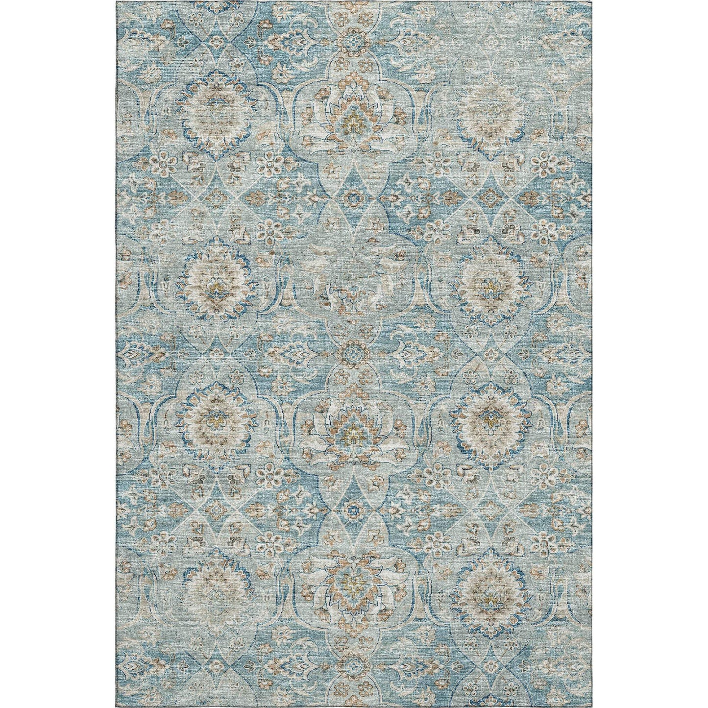 3' X 5' Persian Blue Coffee And Ivory Floral Medallion Distressed Washable Area Rug With UV Protection - HomeRoots - Flyclothing LLC