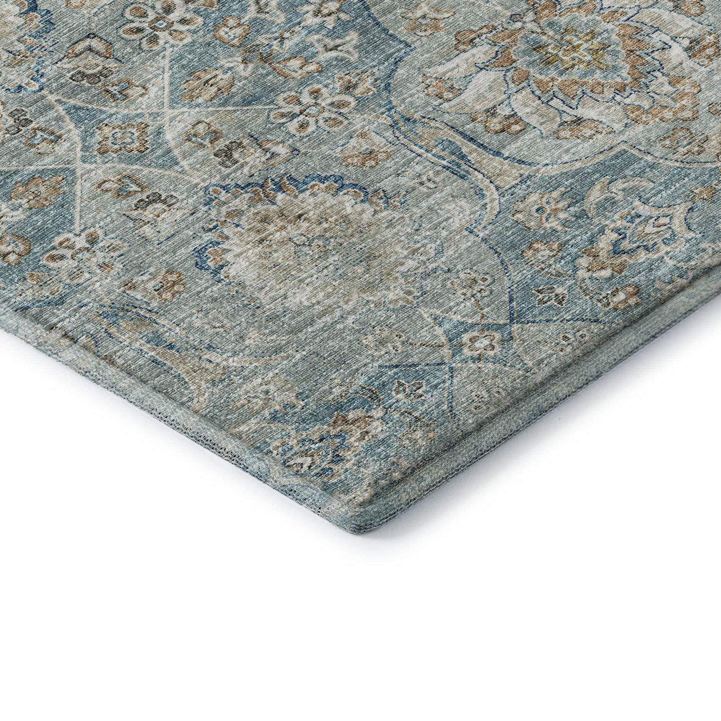 3' X 5' Persian Blue Coffee And Ivory Floral Medallion Distressed Washable Area Rug With UV Protection - HomeRoots - Flyclothing LLC