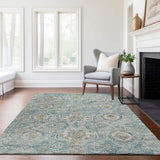 3' X 5' Persian Blue Coffee And Ivory Floral Medallion Distressed Washable Area Rug With UV Protection - HomeRoots - Flyclothing LLC