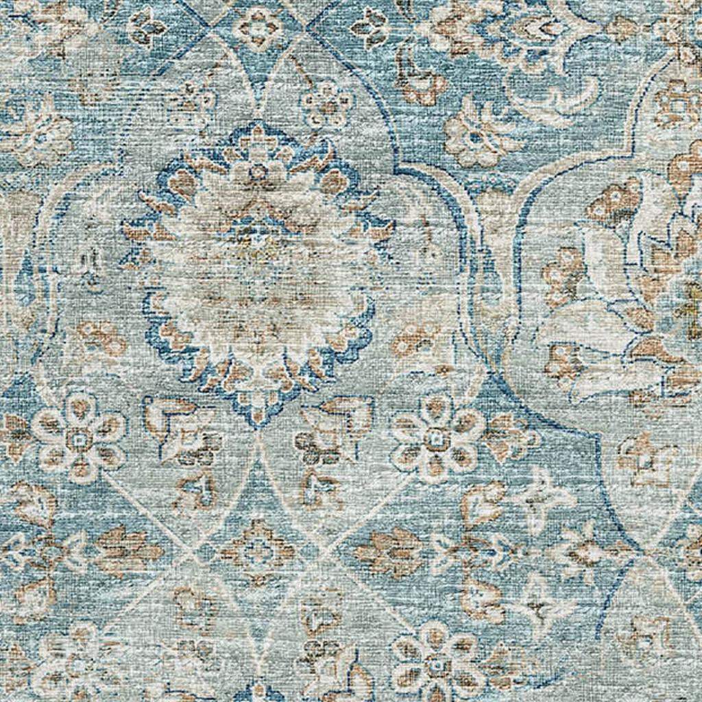 3' X 5' Persian Blue Coffee And Ivory Floral Medallion Distressed Washable Area Rug With UV Protection - HomeRoots - Flyclothing LLC