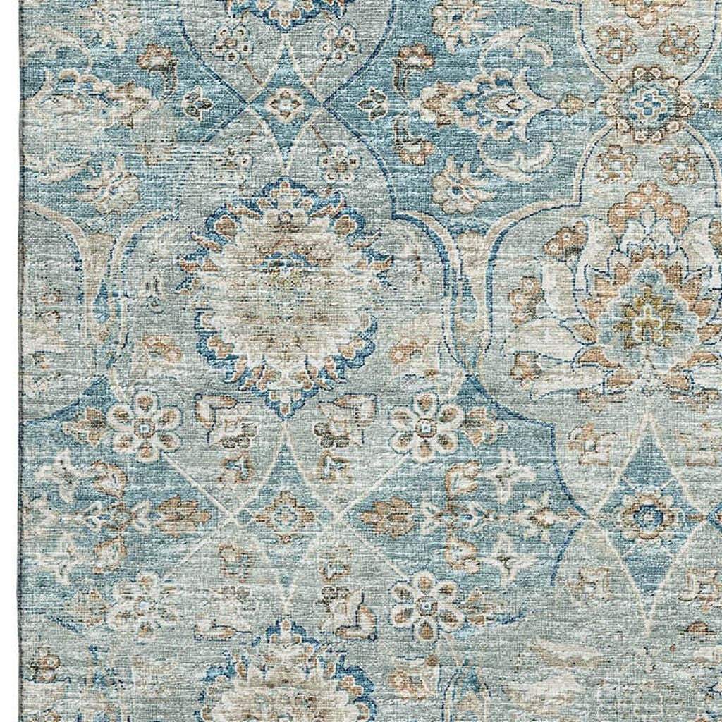 3' X 5' Persian Blue Coffee And Ivory Floral Medallion Distressed Washable Area Rug With UV Protection - HomeRoots - Flyclothing LLC