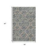 5' X 8' Denim Blue And Gray Floral Medallion Distressed Washable Area Rug With UV Protection - HomeRoots - Flyclothing LLC