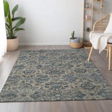 5' X 8' Denim Blue And Gray Floral Medallion Distressed Washable Area Rug With UV Protection - HomeRoots - Flyclothing LLC