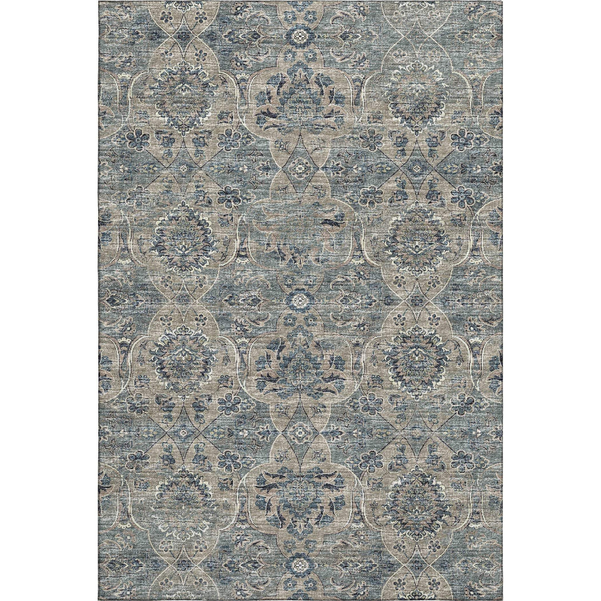5' X 8' Denim Blue And Gray Floral Medallion Distressed Washable Area Rug With UV Protection - HomeRoots - Flyclothing LLC