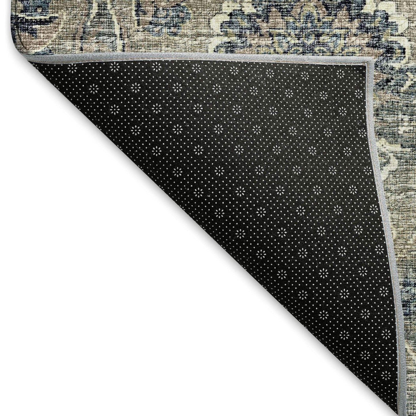 5' X 8' Denim Blue And Gray Floral Medallion Distressed Washable Area Rug With UV Protection - HomeRoots - Flyclothing LLC