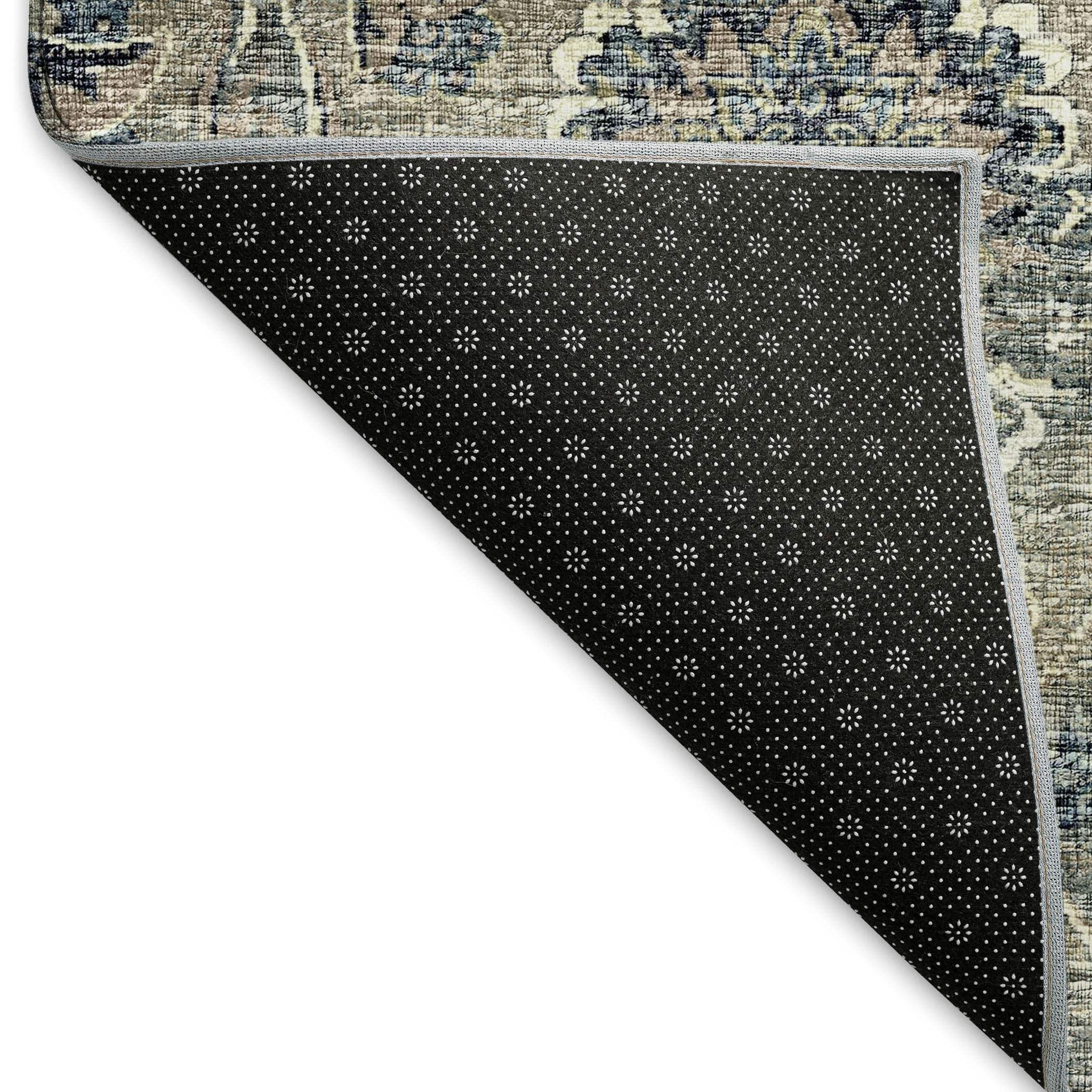 5' X 8' Denim Blue And Gray Floral Medallion Distressed Washable Area Rug With UV Protection - HomeRoots - Flyclothing LLC