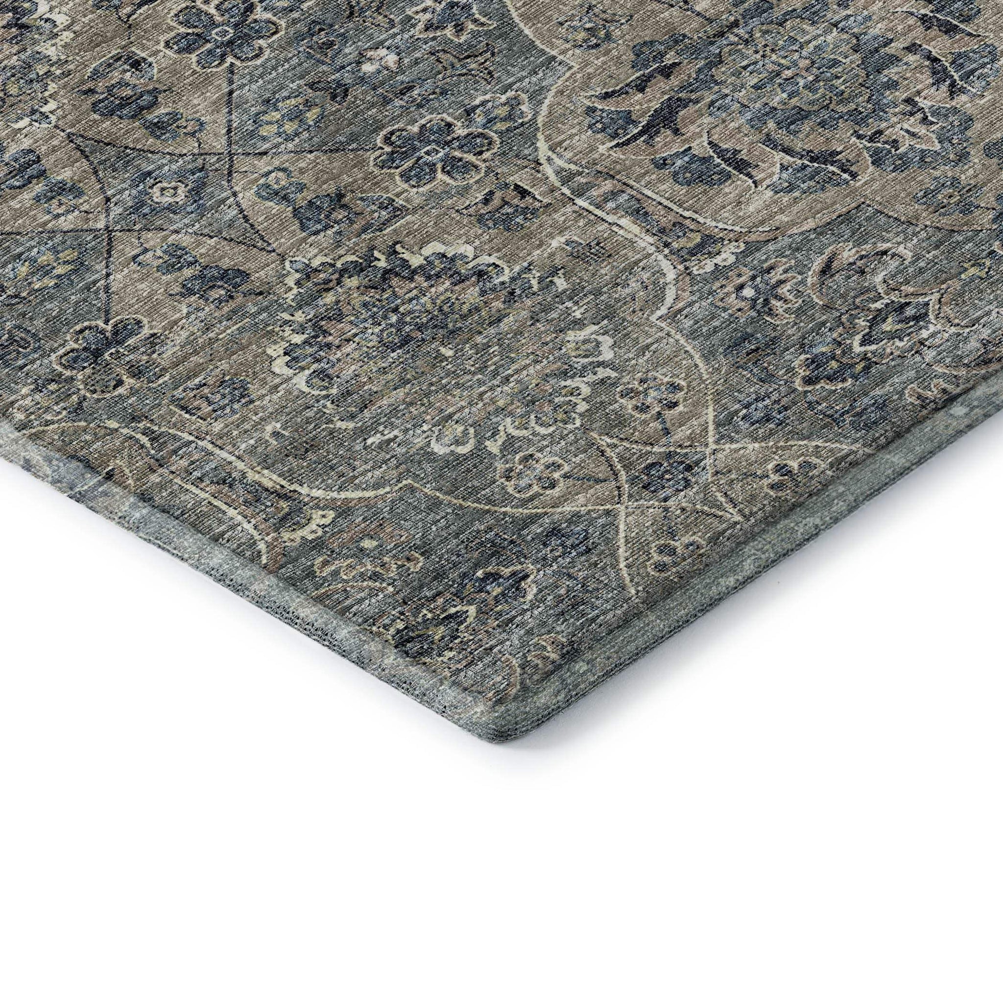 5' X 8' Denim Blue And Gray Floral Medallion Distressed Washable Area Rug With UV Protection - HomeRoots - Flyclothing LLC