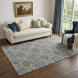 5' X 8' Denim Blue And Gray Floral Medallion Distressed Washable Area Rug With UV Protection - HomeRoots - Flyclothing LLC