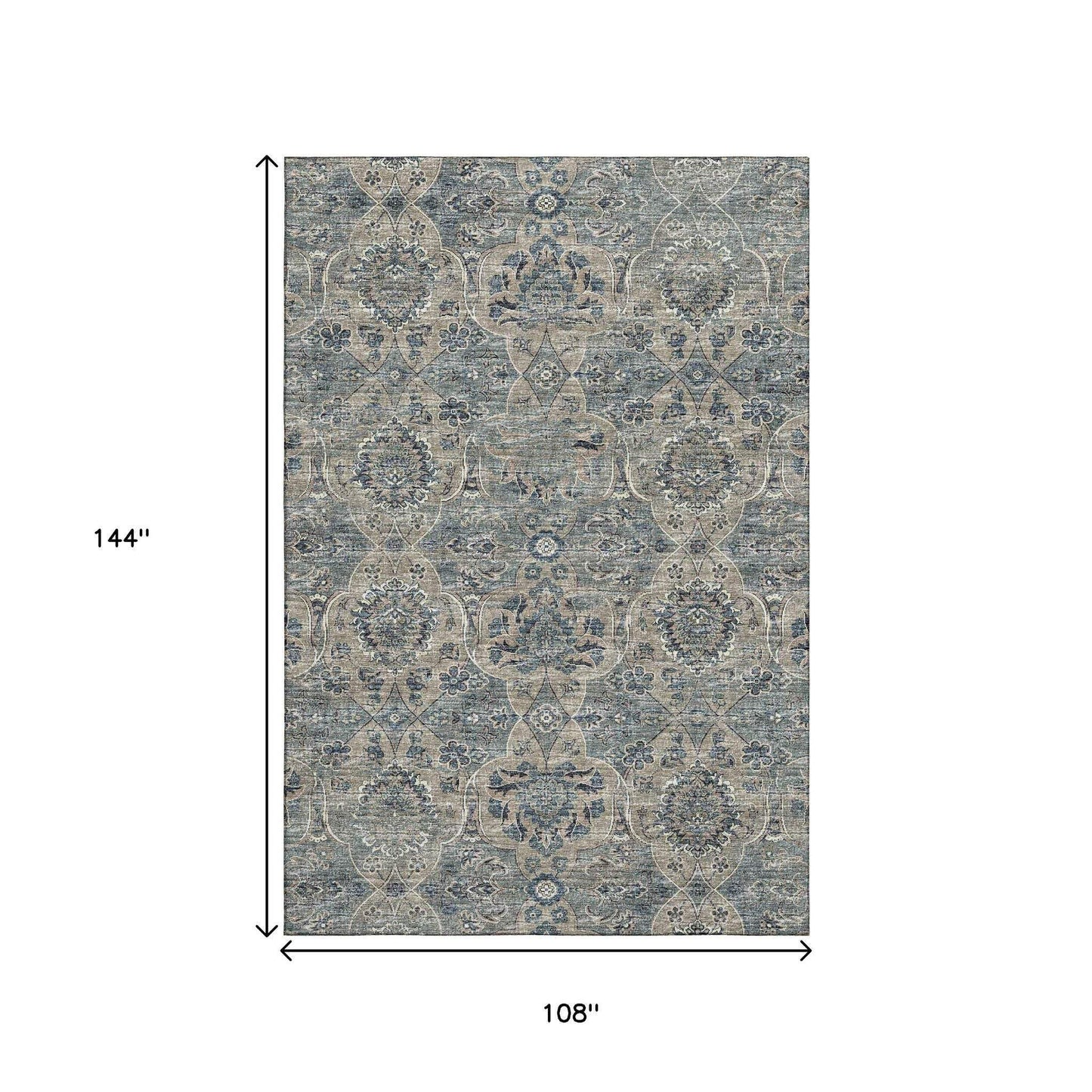 9' X 12' Denim Blue And Gray Floral Medallion Distressed Washable Area Rug With UV Protection - HomeRoots - Flyclothing LLC