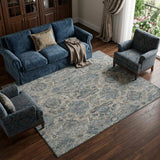 9' X 12' Denim Blue And Gray Floral Medallion Distressed Washable Area Rug With UV Protection - HomeRoots - Flyclothing LLC