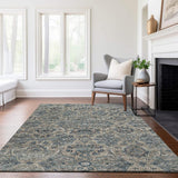 9' X 12' Denim Blue And Gray Floral Medallion Distressed Washable Area Rug With UV Protection - HomeRoots - Flyclothing LLC