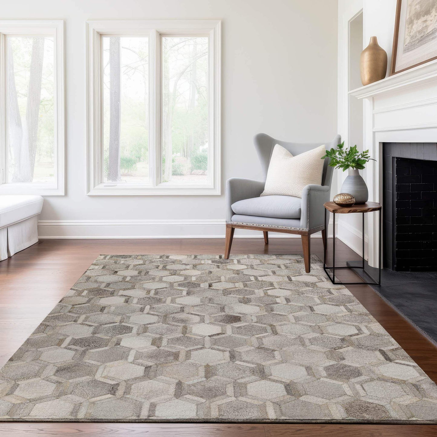 3' X 5' Gray Ivory And Beige Geometric Washable Area Rug With UV Protection - HomeRoots - Flyclothing LLC