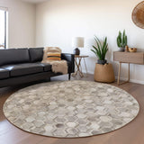 8' Gray Ivory And Beige Geometric Washable Round Rug With UV Protection - HomeRoots - Flyclothing LLC