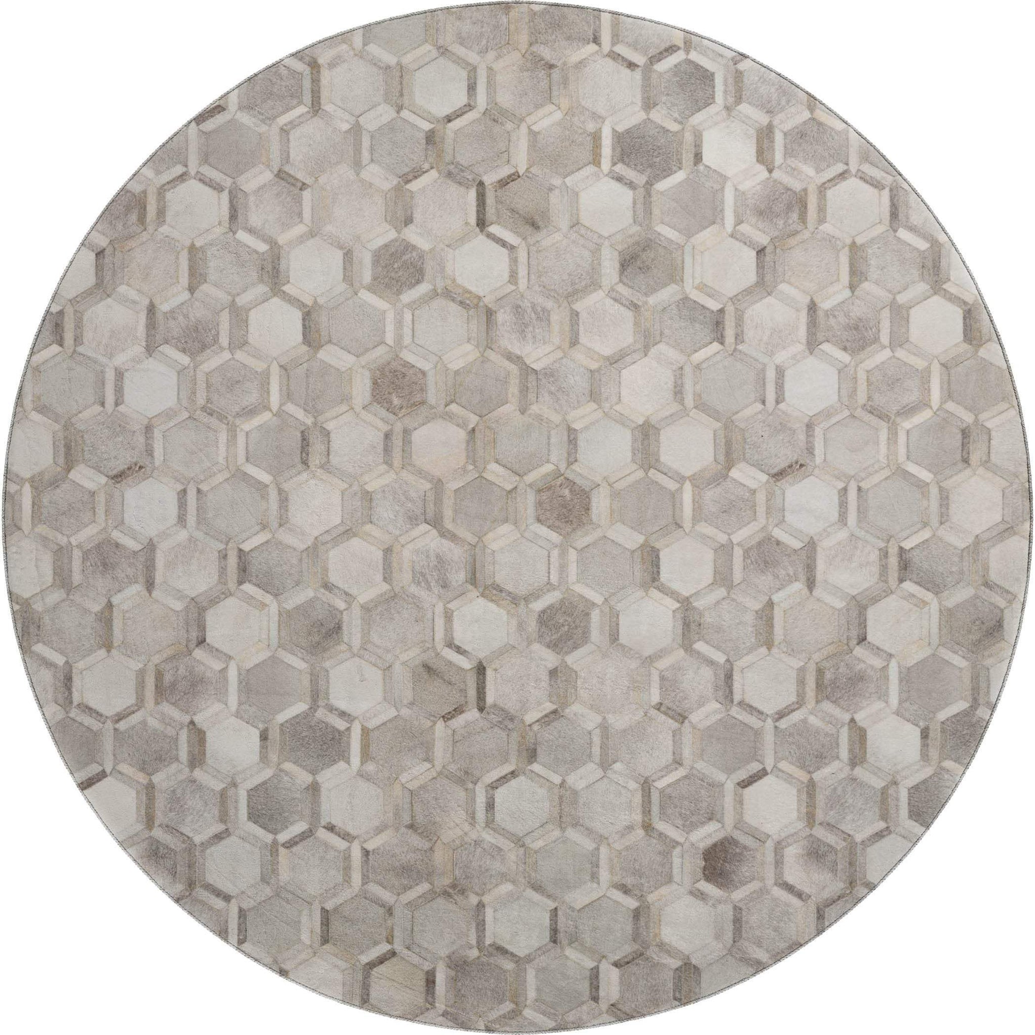 8' Gray Ivory And Beige Geometric Washable Round Rug With UV Protection - HomeRoots - Flyclothing LLC