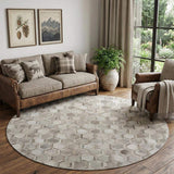 8' Gray Ivory And Beige Geometric Washable Round Rug With UV Protection - HomeRoots - Flyclothing LLC