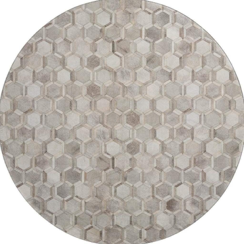 8' Gray Ivory And Beige Geometric Washable Round Rug With UV Protection - HomeRoots - Flyclothing LLC