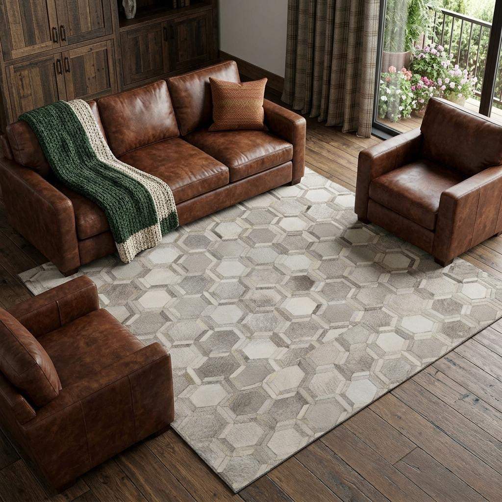 8' X 10' Gray Ivory And Beige Geometric Washable Area Rug With UV Protection - HomeRoots - Flyclothing LLC