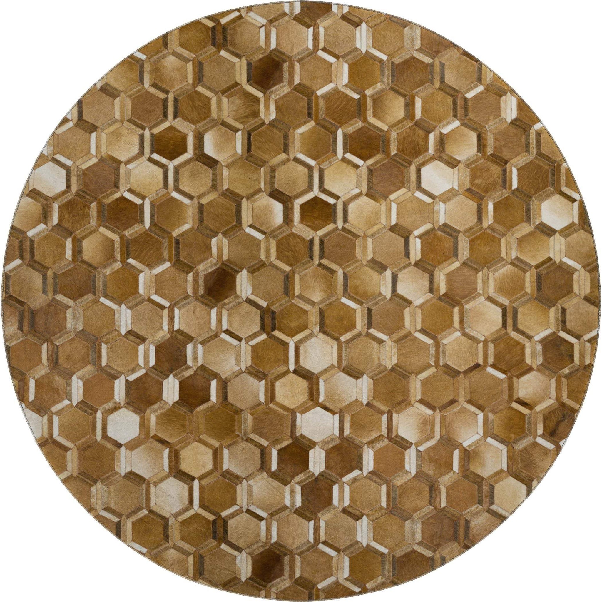 8' Brown Ivory And Beige Geometric Washable Round Rug With UV Protection - HomeRoots - Flyclothing LLC