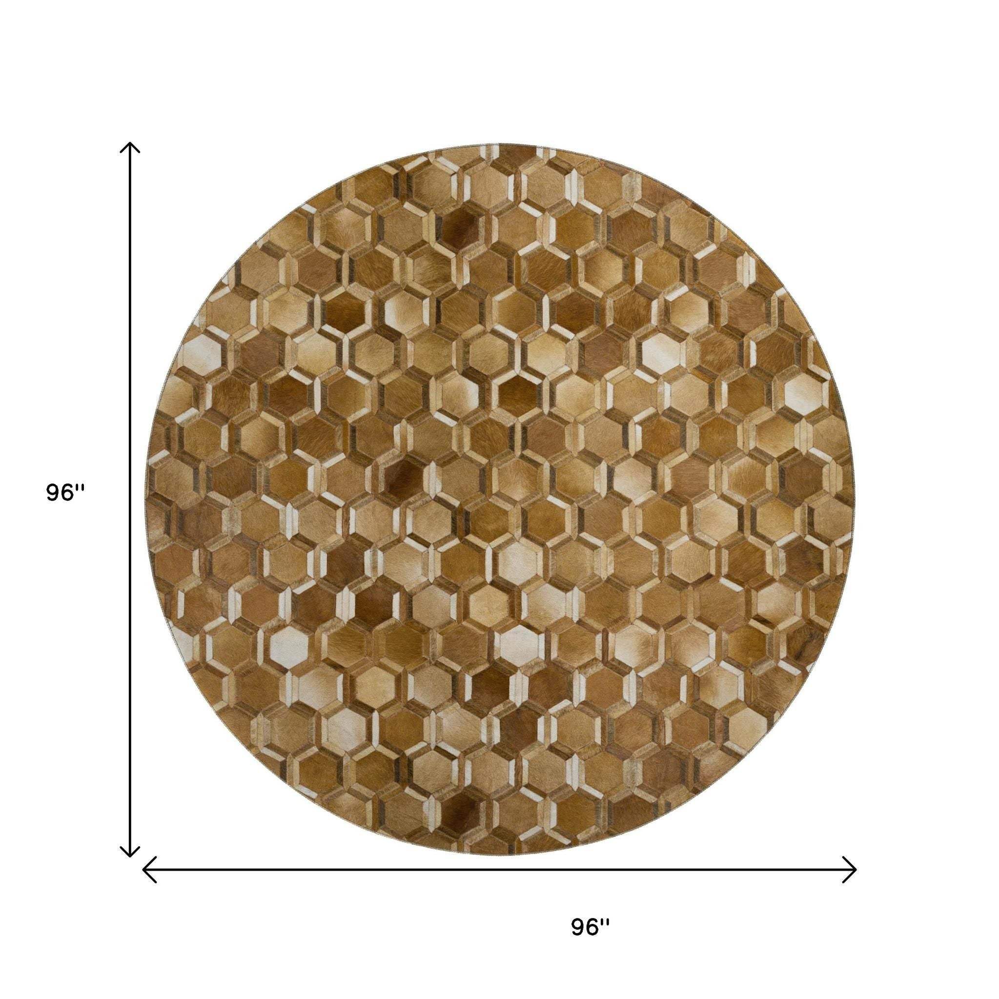 8' Brown Ivory And Beige Geometric Washable Round Rug With UV Protection - HomeRoots - Flyclothing LLC