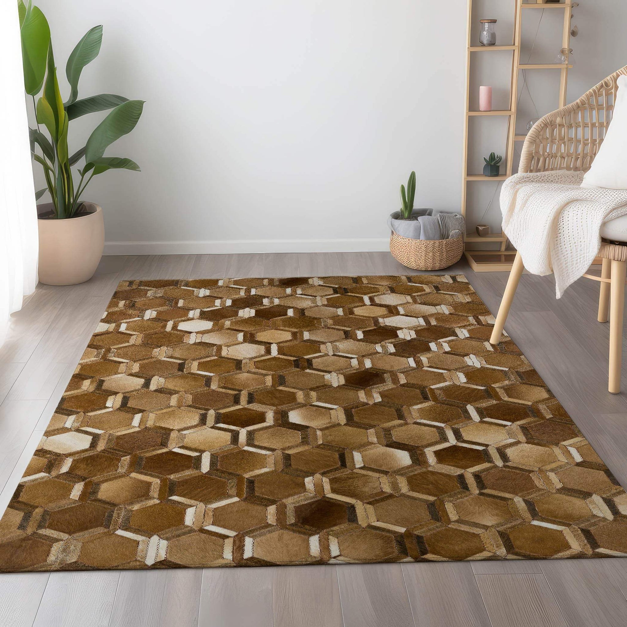 8' X 10' Brown Ivory And Beige Geometric Washable Area Rug With UV Protection - HomeRoots - Flyclothing LLC