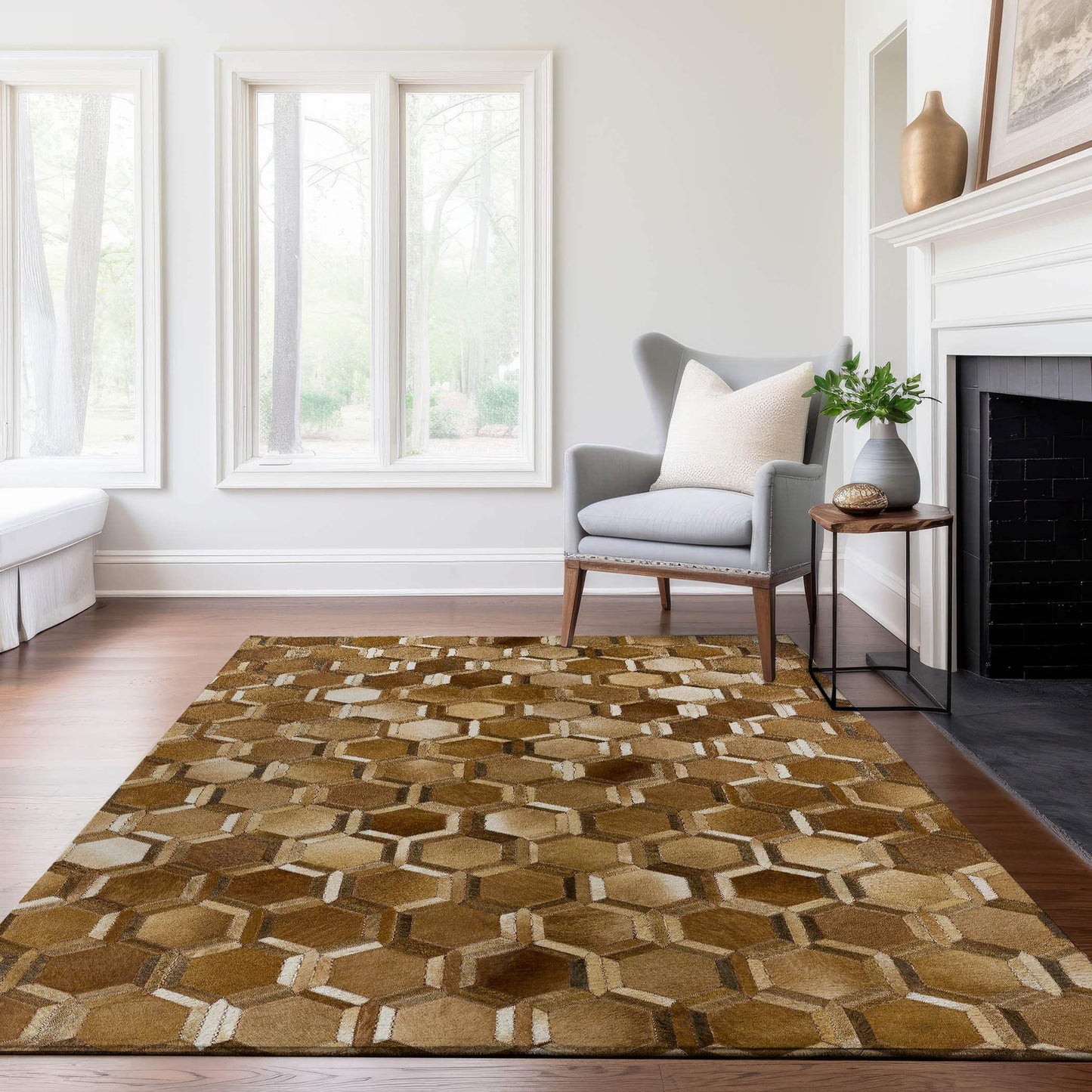 8' X 10' Brown Ivory And Beige Geometric Washable Area Rug With UV Protection - HomeRoots - Flyclothing LLC
