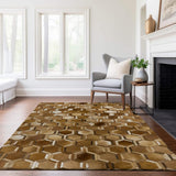 8' X 10' Brown Ivory And Beige Geometric Washable Area Rug With UV Protection - HomeRoots - Flyclothing LLC