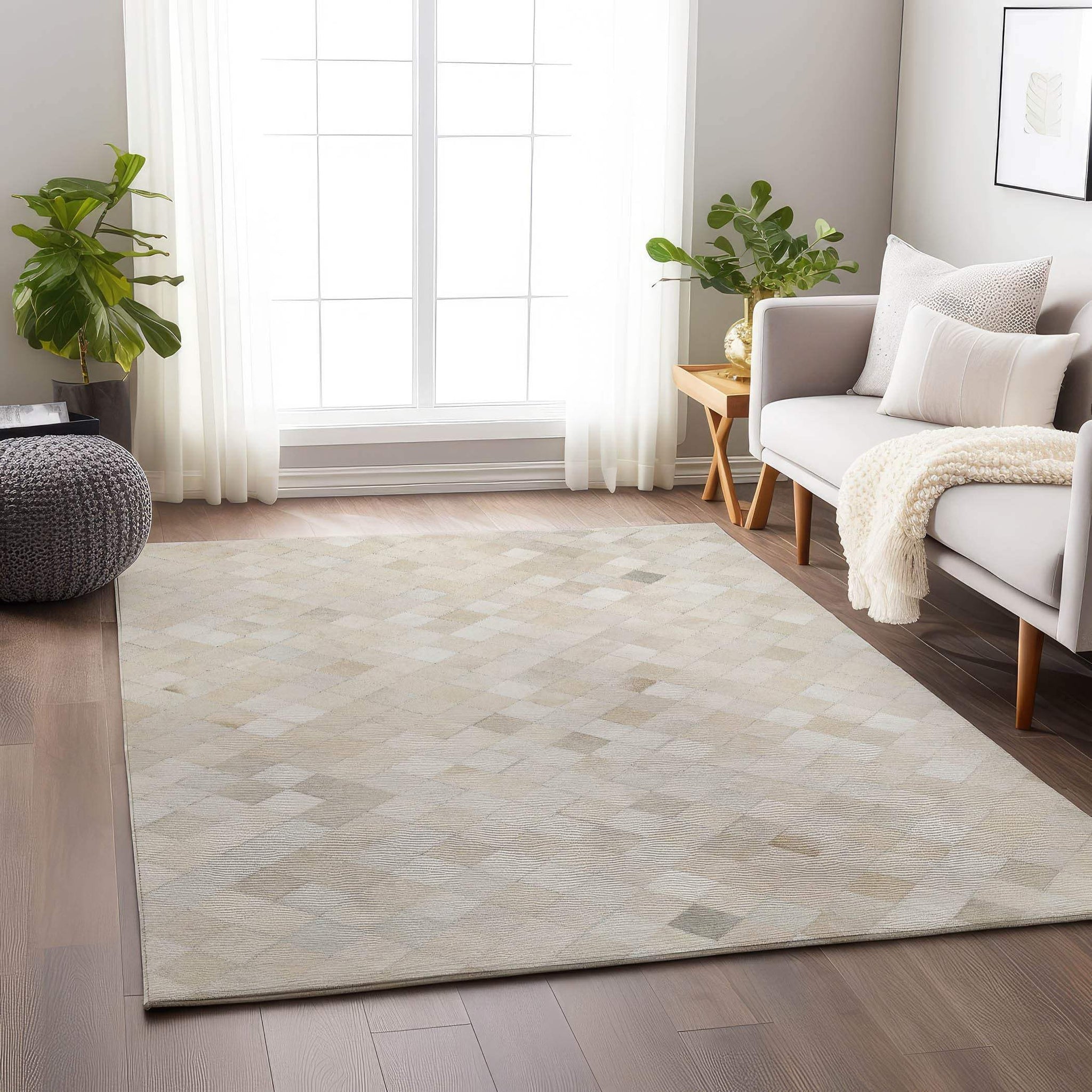 8' X 10' Ivory And Gray Diamond Washable Area Rug With UV Protection - HomeRoots - Flyclothing LLC