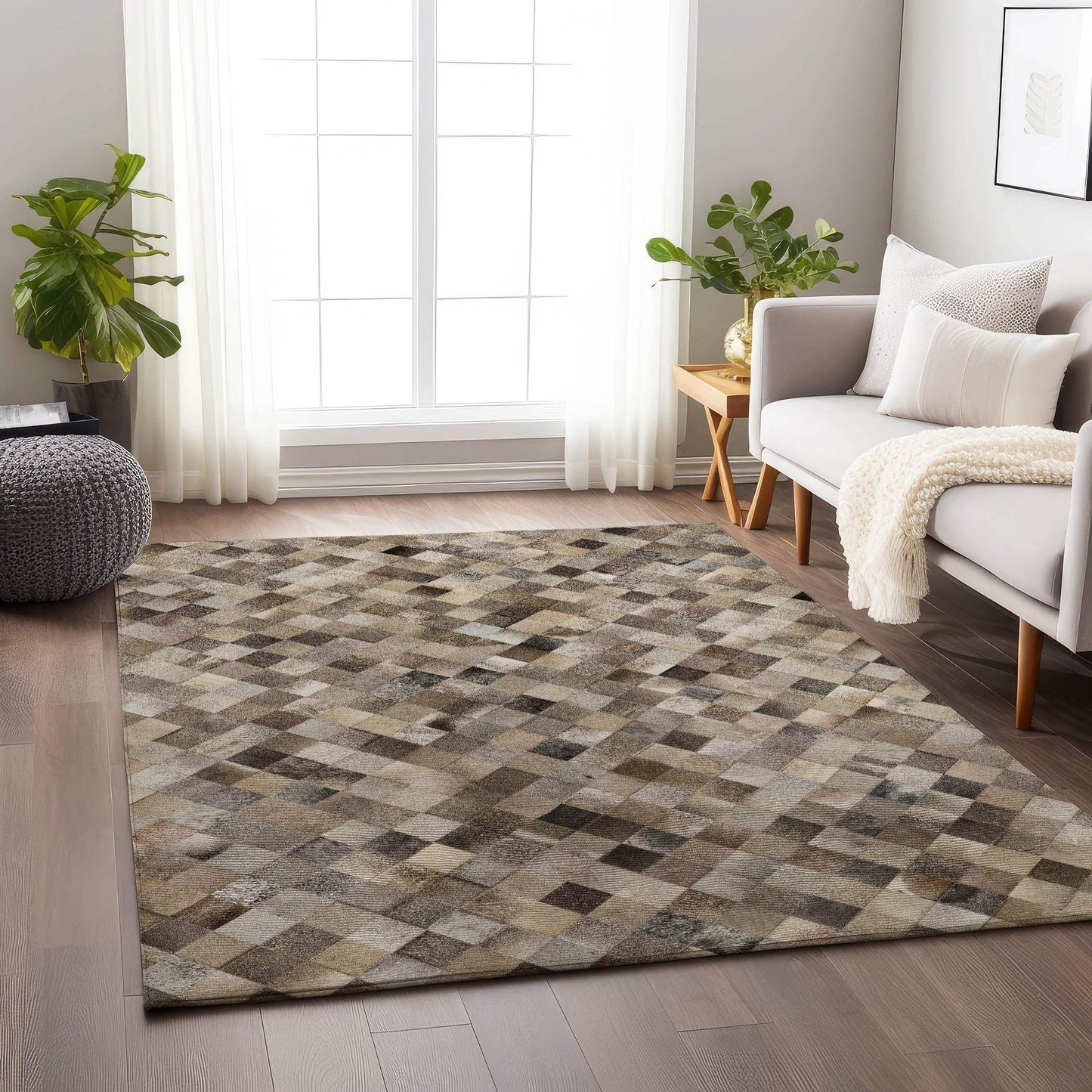 5' X 8' Beige Gray And Ivory Cowhide Print Washable Area Rug With UV Protection - HomeRoots - Flyclothing LLC