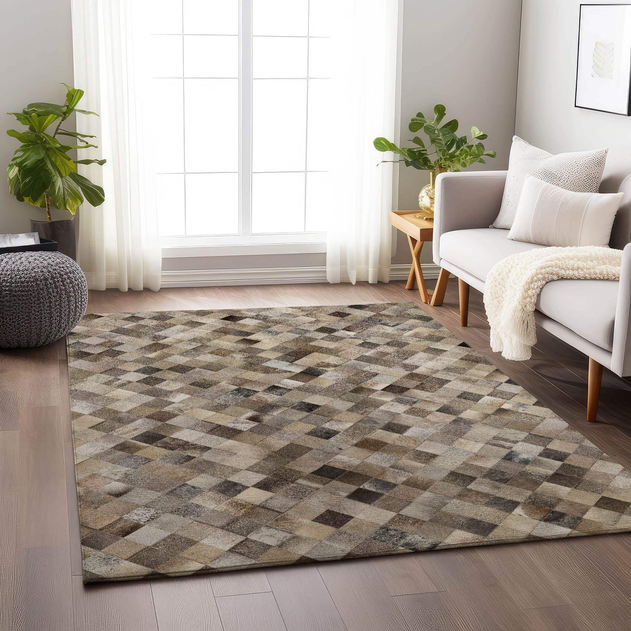 5' X 8' Beige Gray And Ivory Cowhide Print Washable Area Rug With UV Protection - HomeRoots - Flyclothing LLC
