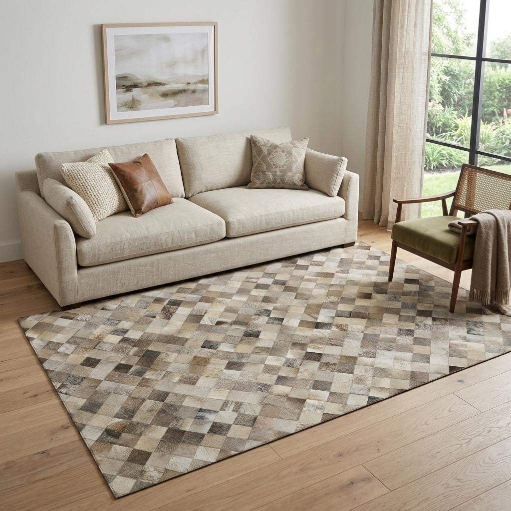 5' X 8' Beige Gray And Ivory Cowhide Print Washable Area Rug With UV Protection - HomeRoots - Flyclothing LLC