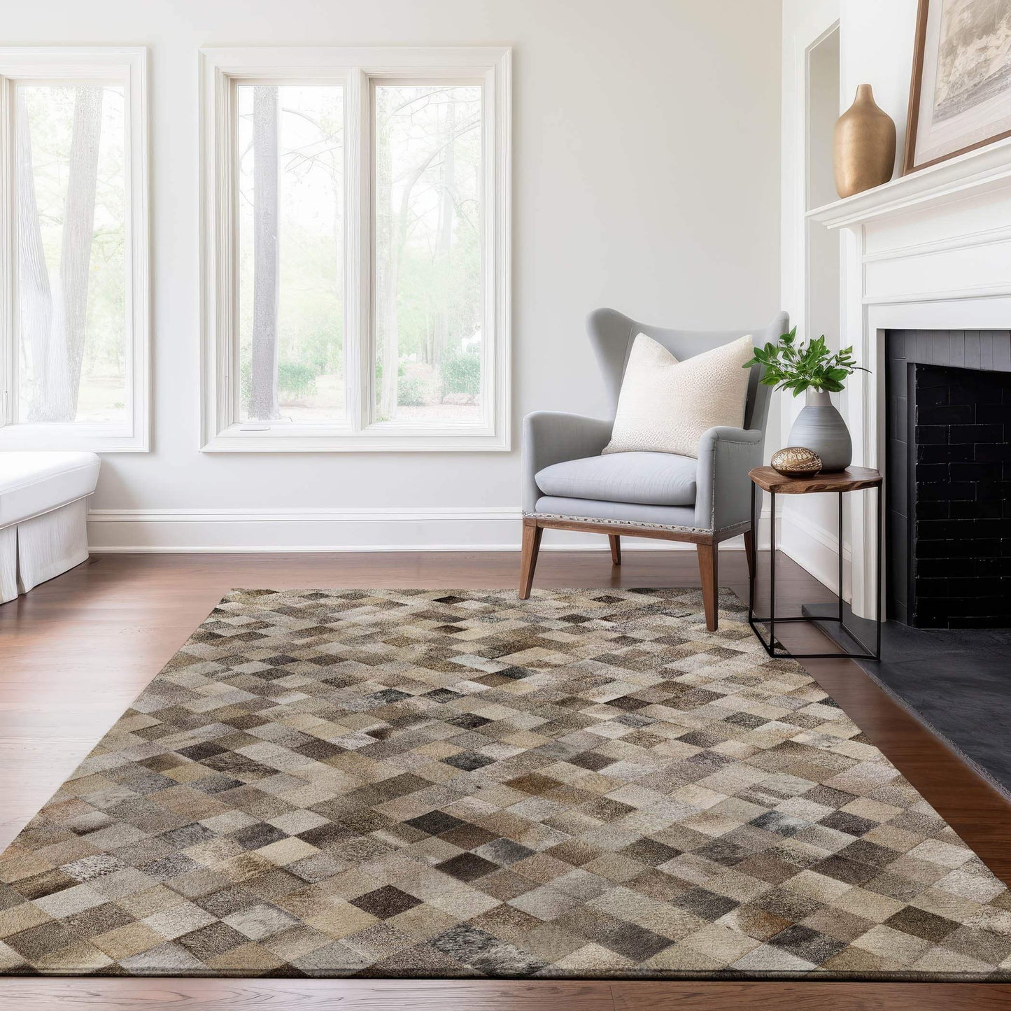 5' X 8' Beige Gray And Ivory Cowhide Print Washable Area Rug With UV Protection - HomeRoots - Flyclothing LLC