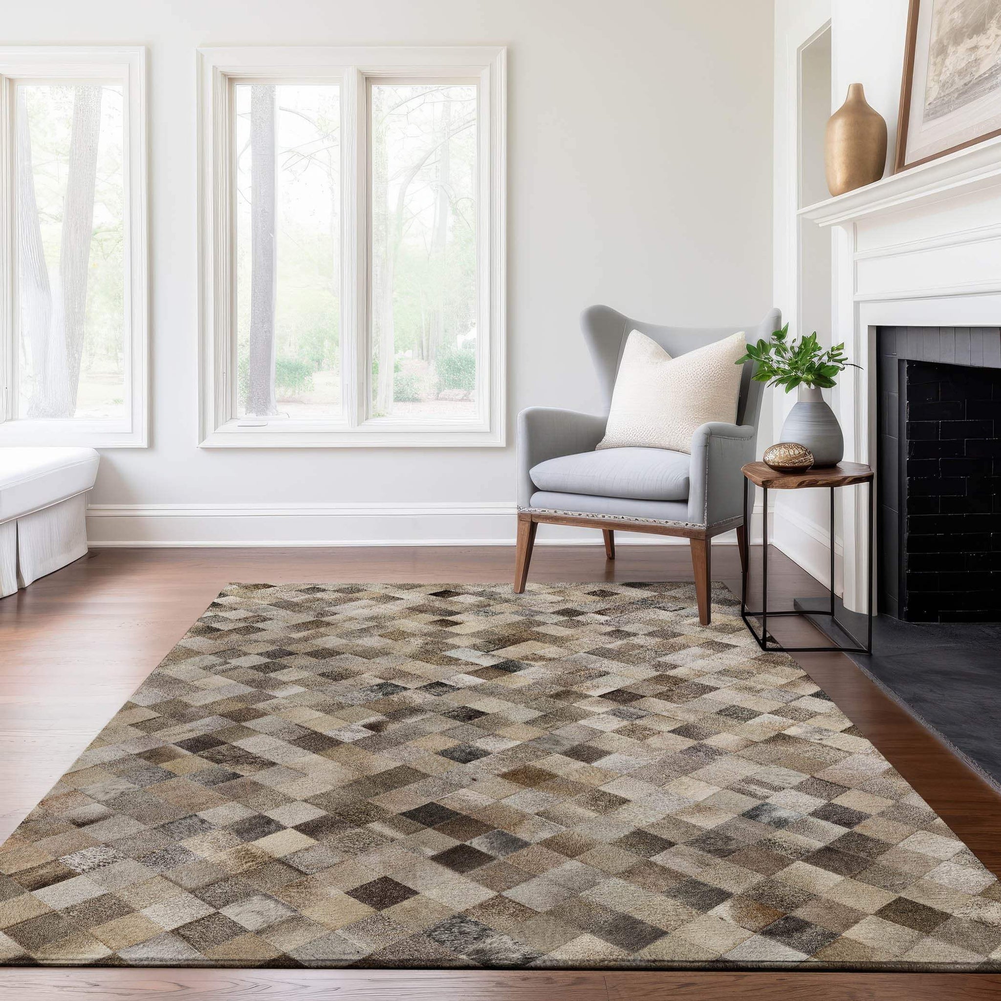 5' X 8' Beige Gray And Ivory Cowhide Print Washable Area Rug With UV Protection - HomeRoots - Flyclothing LLC