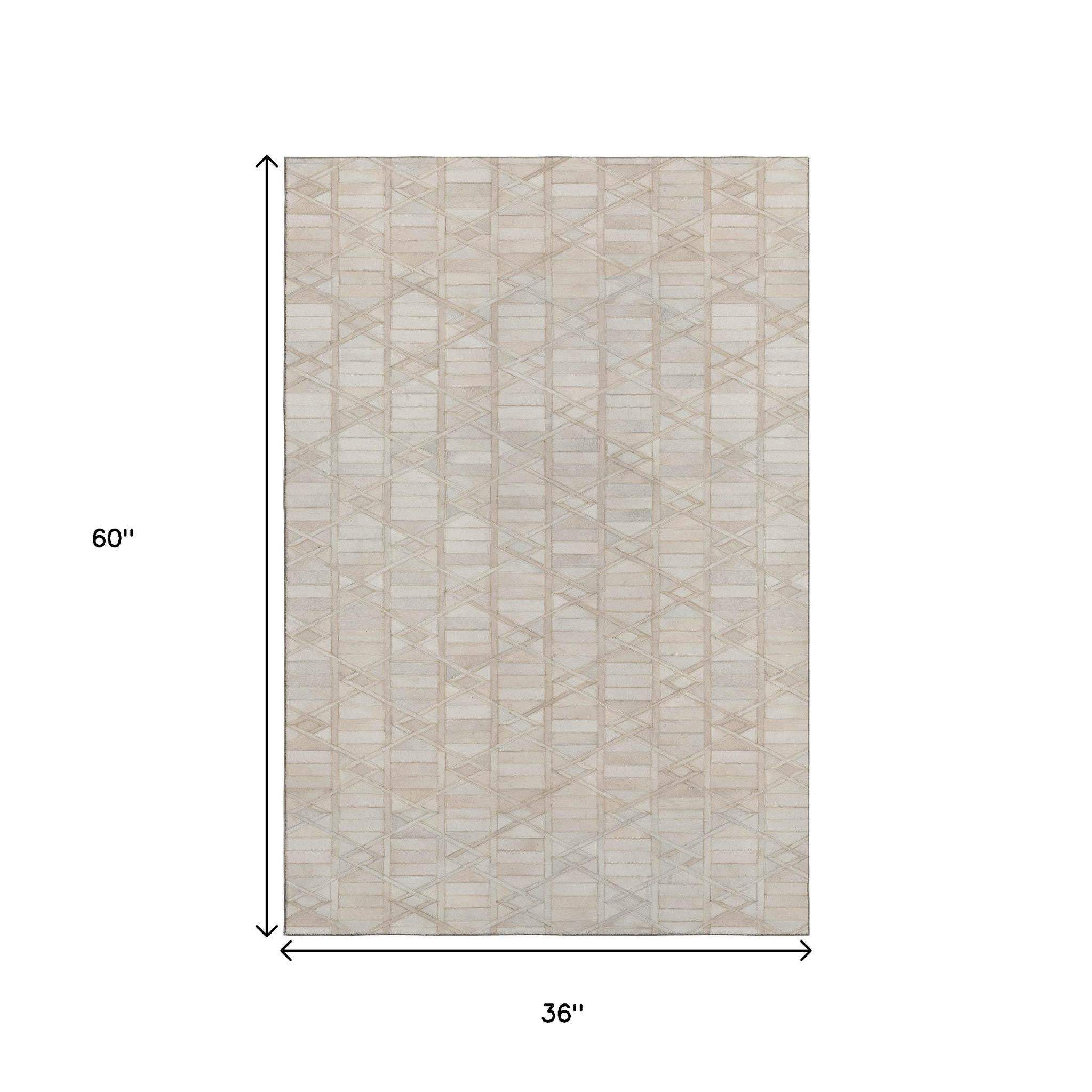 3' X 5' Ivory And Beige Diamond Washable Area Rug With UV Protection - HomeRoots - Flyclothing LLC