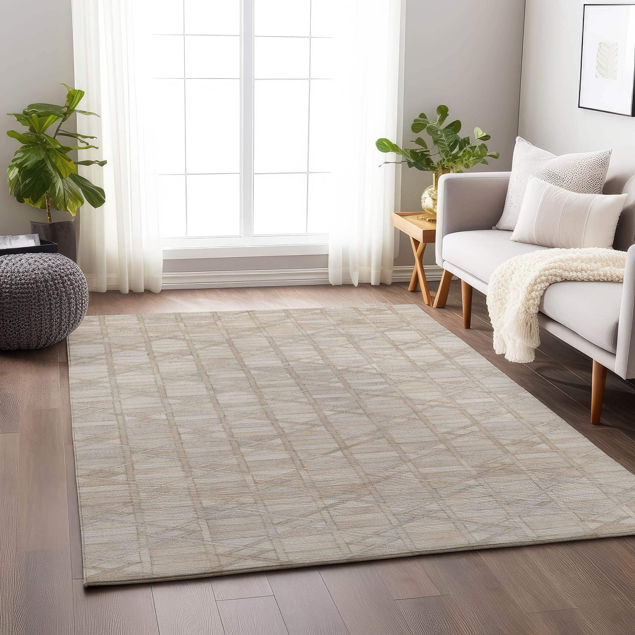 3' X 5' Ivory And Beige Diamond Washable Area Rug With UV Protection - HomeRoots - Flyclothing LLC
