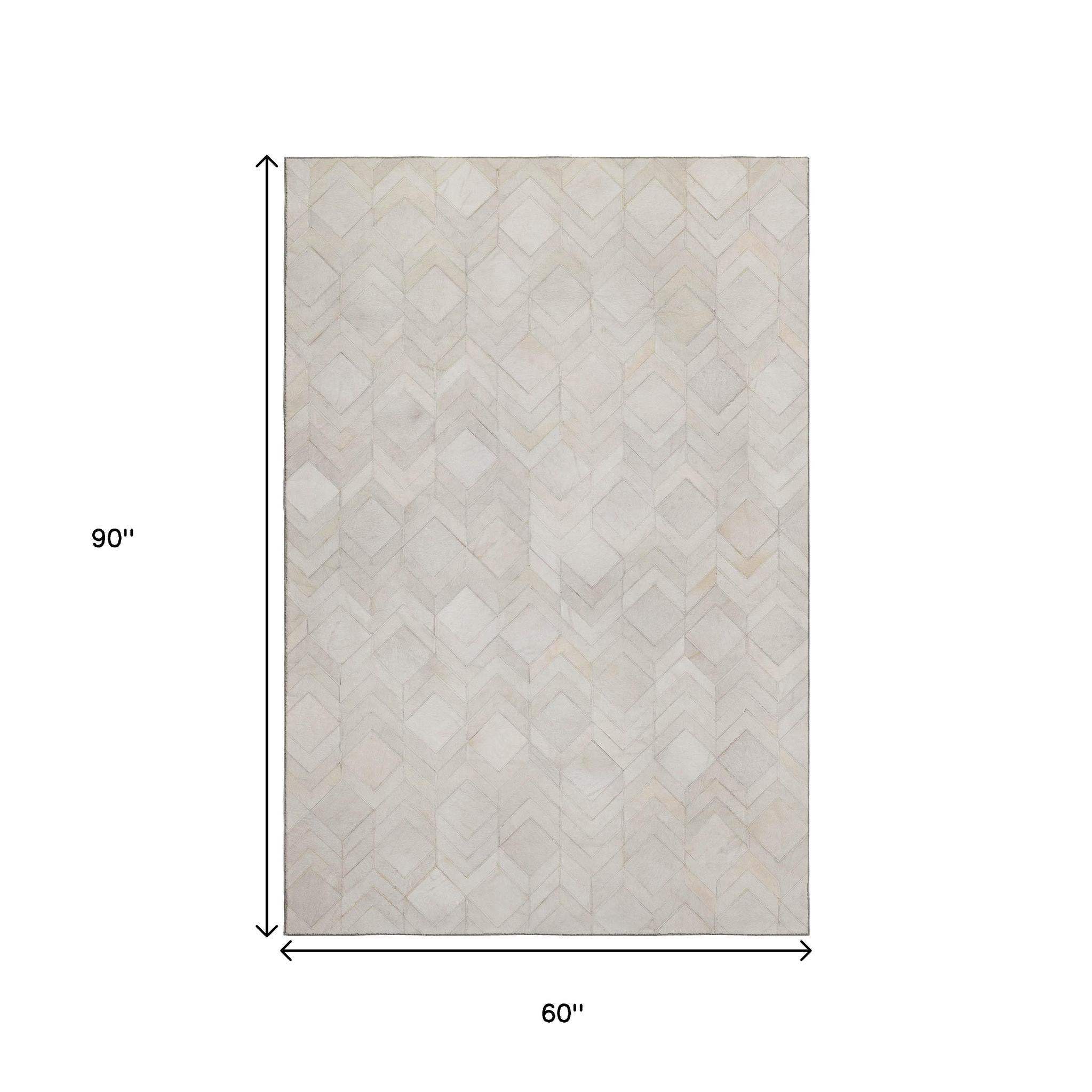 5' X 8' Ivory And Gray Geometric Washable Area Rug With UV Protection - HomeRoots - Flyclothing LLC