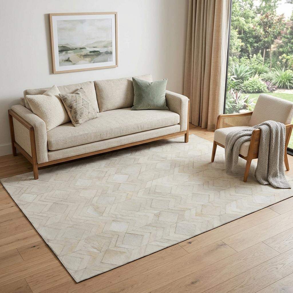 5' X 8' Ivory And Gray Geometric Washable Area Rug With UV Protection - HomeRoots - Flyclothing LLC